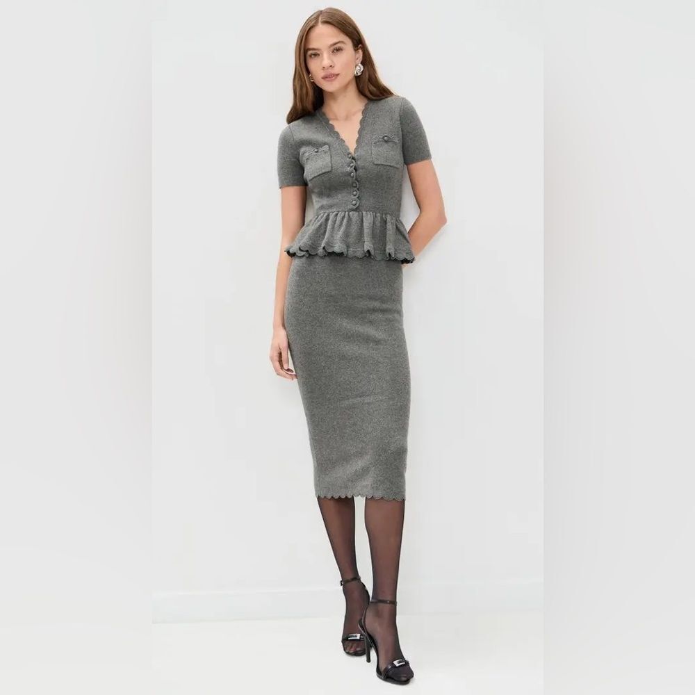 Self-Portrait Gray Peplum Midi Dress